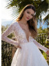 Beaded V Neck Ivory Sparkly Tulle Wedding Dress